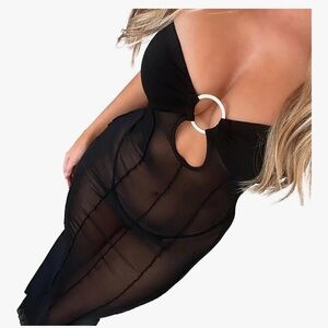 Long sheer strapless dress maxi duster Hollywood lingerie silhouette cover up